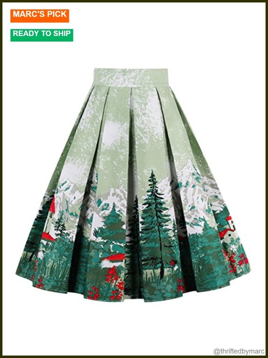 Dresses & Skirts - Pleated Vintage A-Line Midi Skirt High Waist Zipper Pockets